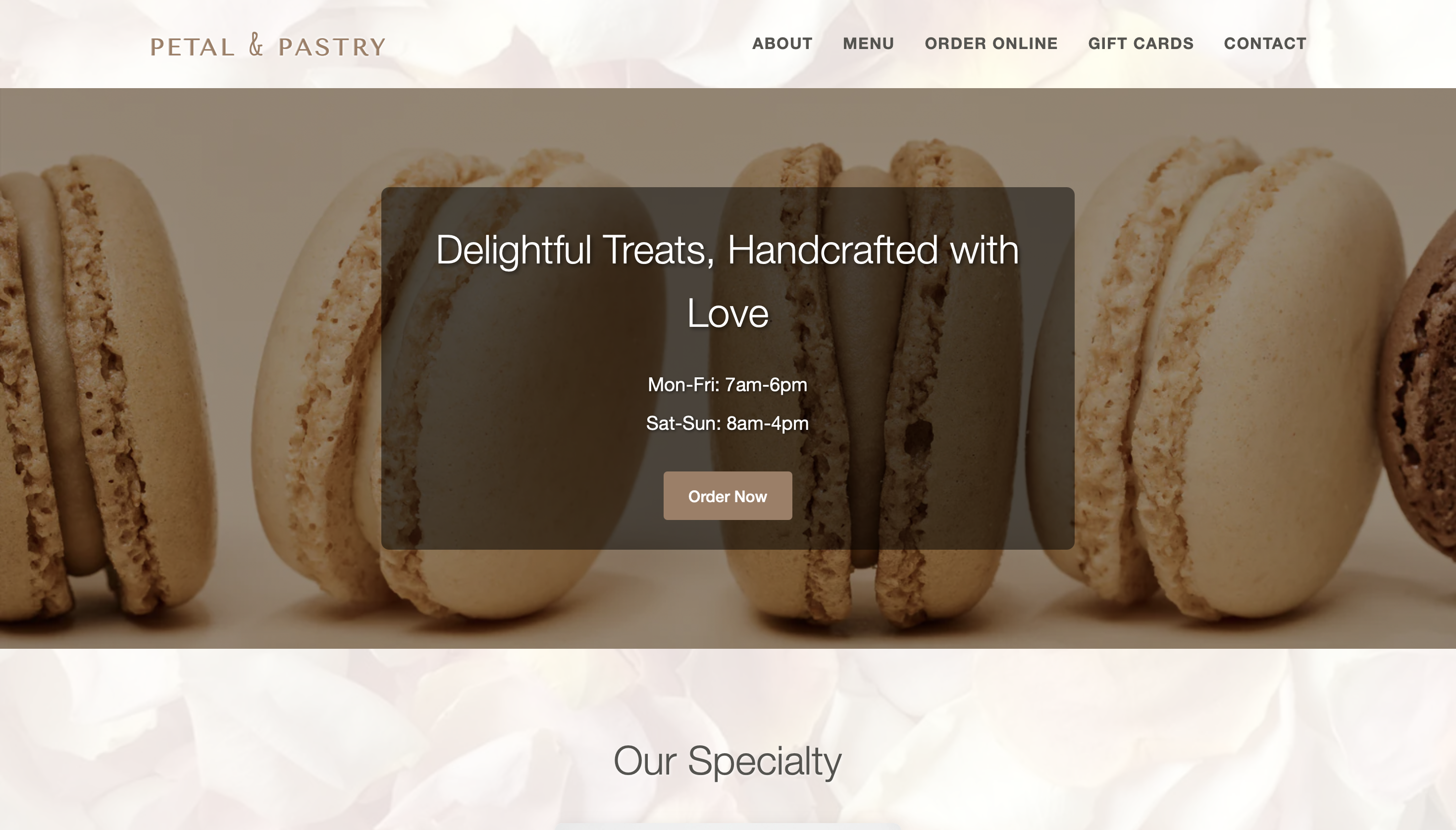 Petal and Pastry bakery website
